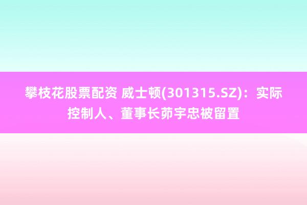 攀枝花股票配资 威士顿(301315.SZ):实际控制人、董事长茆宇忠被留置