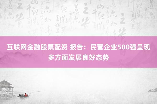互联网金融股票配资 报告:民营企业500强呈现多方面发展良好态势