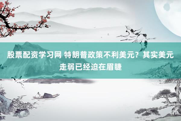 股票配资学习网 特朗普政策不利美元?其实美元走弱已经迫在眉睫